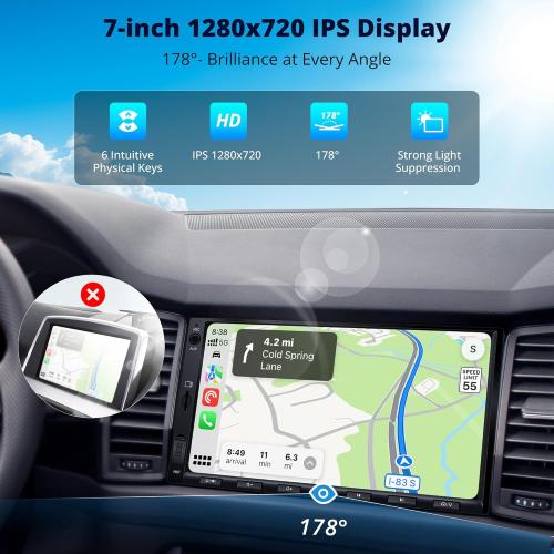 A5L Android Radio 7 Double Din Car Stereo with Backup Camera&DVR Dash Cam, Wireless CarPlay and Android Auto, WiFi/Bluetooth/USB Tethering, DSP/FM/AM/SWC, 2G 32G Touchscreen Car Radio