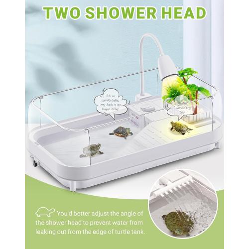 Large Turtle Tank Kit (Tank Lamp Filter), Acrylic Turtle Tank Starter Kit with Heightened and Curved Fences, Bottom Drainage, Multi-Function Areas