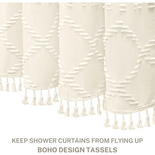 Cream Boho Woven Fabric Shower Curtain, 72 x 72 Tufted Chevron Textured Striped Modern Farmhouse Minimalist Cloth Curtain for Bathroom