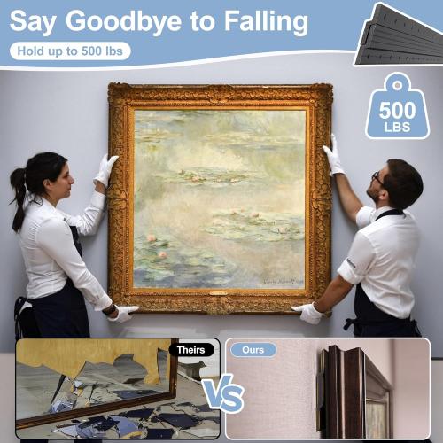 Black French Cleat Hanger 41 inch - 2 Pairs Heavy Duty Aluminum Alloy Z Bar Clips Picture Hanging Kit Wall Mounting 500 lbs Load Interlocking Brackets Mirror Hanging Hardware Frame Hanger