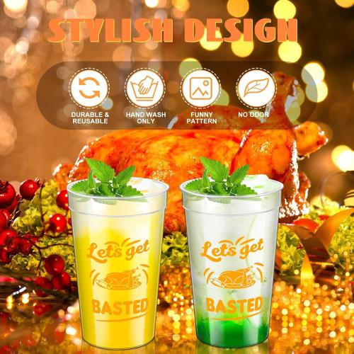 12 Pack 16 oz Thanksgiving Reusable Plastic Cups Thanksgiving Stadium Cups Gobble Design Thanksgiving Party Supplies Clear Fall Cups for Dinner Celebration Friendsgiving Party (Stylish)