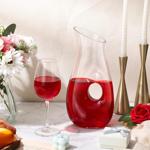 2 Pcs 48 oz Wine Decanter Carafe, Pierced Decanter, Clear Glass Juice Pitcher Jar for Red Wine Beer Water Lovers Gift Wedding Birthday Party Supplies