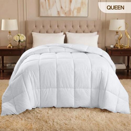 Bedding Queen Comforter Duvet Insert, Quilted White Comforter with Corner Tabs, Box Stitched Down Alternative Comforters Queen Size