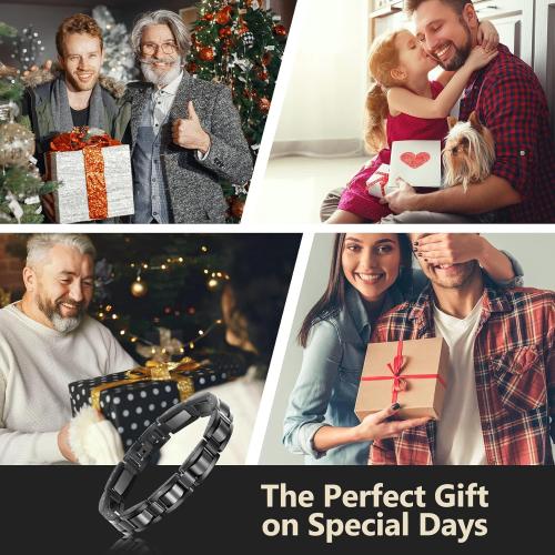 Feraco Mens Magnetic Bracelets, Classic Balck Titanium Stainless Steel Bracelets with Natural Hematite Magnet Stones,Men's Jewelry Gifts,8.66 inch