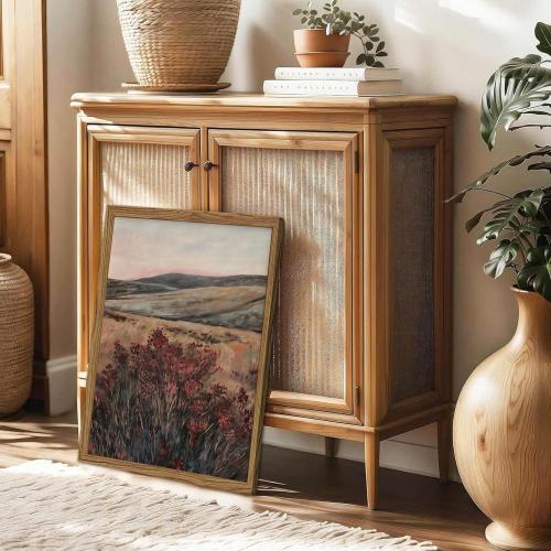 Framed 3D Textured Wall Art, Vintage Landscape Wall Decor Painting, Hand Drawn Sandstone Moody Dark Wildflower Pictures Artwork for Living Room Bedroom 16x24 inch Wood Frame