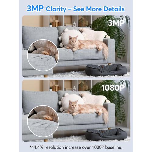 Indoor Security Camera 2K 3MP, Motion & Sound Detection, Real-Time Alerts, Two-Way Audio, Works with Alexa & Google Assistant, Home Security Camera with 256GB SD & Cloud Storage, Black, 2.4GHz