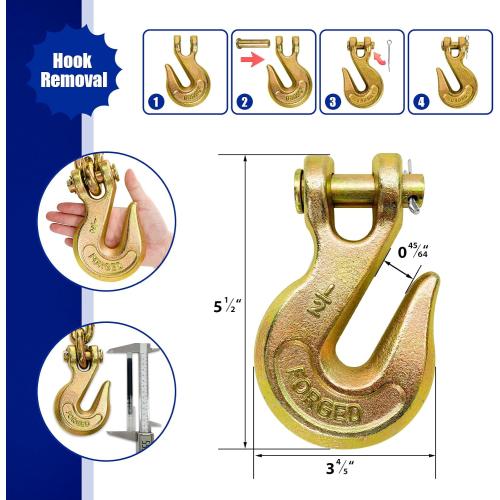 1/2 Chain Trailer Chains with Hooks, Grade 80 Tow Log Chain 12000 lbs Working Load for Truck Farm Construction(1/2 in x 16FT)