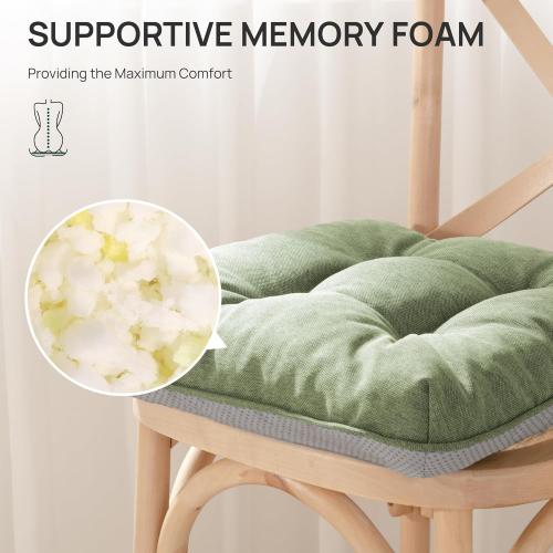 Love's cabin Memory Foam Chair Cushions Set of 4, 15.5x15.5x3.5 Indoor & Outdoor Seat Pads for Dining, Kitchen, Office, Patio Chairs - Green