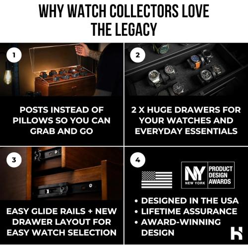 Holme & Hadfield Premium 17-Slot Wooden Watch Display Case – Extra Large Handcrafted Men’s Watch Box with Two Drawers – Birthday Gift for Crazy Collectors – Luxury Built to Last
