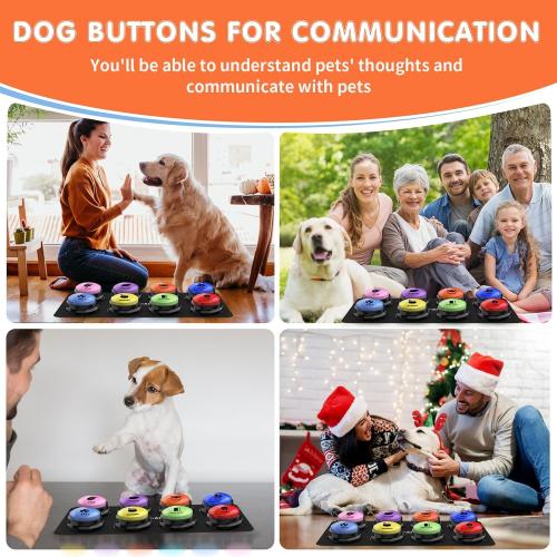 8 Pack Dog Buttons for Communication,Talking Buttons for Dogs,8 Recordable Sound Buttons   24 Scene Patterns   1 Dog Button Mat  16 AAA Batteries，30 Seconds Dog Buttons for Pet Sound Training Toy