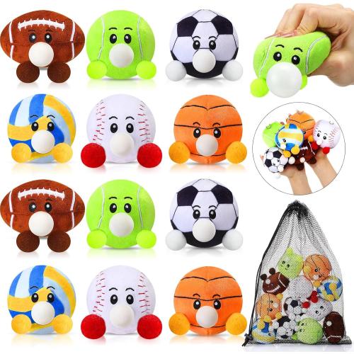 HyDren 6 Pcs Sports Party Favors Mini Stress Balls for Adult, 3.15 Inch Plush Baseball Basketball Soccer Football Gift for Valentines Day Gift, Birthday Party Favor