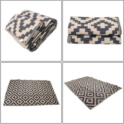 WFLNHB Outdoor Rug 4x6ft, Foldable Reversible Outdoor Plastic Straw Rug, Outdoor Carpet, Outside for Patio, Camp, Picnic, Balcony, Deck, Backyard, Black and Beige