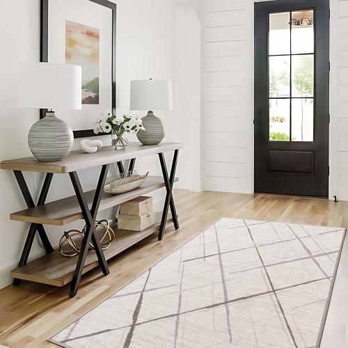 3x5 Modern Washable Area Rug, Doormat Rugs, Tear and Stain Resistance, Non-Slip, Hand Woven Style Thin Entryway Rug Throw Rug for High Traffic Entrance Kitchen Bedside- White