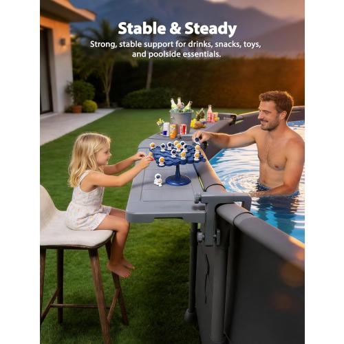POOLHACKER Poolside Bar Extended, [Original] Swim Up Bar Exclusively for Above-Ground Round Pools. Patio Poolside Table Smart Fold Easy Maintenance, Weather Resistant Stable Tabletop ‼️may be missing or broken pieces and mild stains ‼️