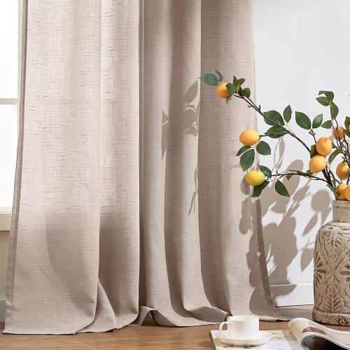 jinchan Linen Curtain 96 Inches Long for Sliding Glass Door, Extra Wide 100 Inch Farmhouse Semi Sheer Ceiling Curtain Living Room Light Filtering Grommet Farmhouse Rustic Taupe Drape, 100x96 1 Panel
