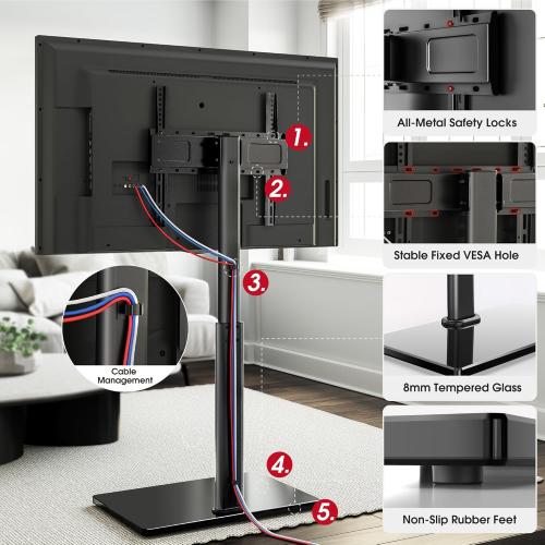 Size 32-65 Inches Color Black Swivel TV Floor Stand for 32-65 Inches TVs, 8 Level Height Adjustable Corner Small TV Stand Mount for Living Room/Bedroom, Holds up to 88 lbs,MAX VESA 400x400mm,Black