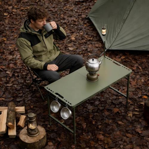 3.4 Ft Folding Camping Table - 12 lb Lightweight Portable Picnic Table with Adjustable Height & Carry Handle - Large Folding Table for Outdoor BBQ, Beach, Hiking & Home