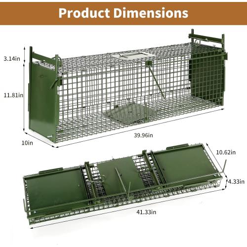 40” 2 Door Live Animal Trap, Easy Set and Release Animal Trap, Live Animal Trap Cage for catching Stray Cats, Raccoons, Squirrels, Rabbits, Moles, Groundhogs, Armadillos up to 17.6 lbs