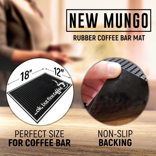New Mungo Coffee Bar Mat – “Ok But First Coffee” – Spill-Proof PVC Coffee Station Mat, Non-Slip Countertop Protector 18x12