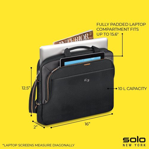 Solo New York Briefcase - Laptop Carrying Bag for Women & Men, Brief for Travel & Work, Adjustable Shoulder Strap - Ace Slim