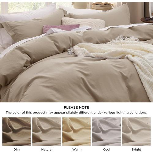 Bestouch Deep Beige Duvet Cover King Size - 3 Pieces Prewashed Cotton-Like Extra Soft Bedding Set, Includes 1 Duvet Cover with Zipper Closure & 2 Pillow Shams, Comforter Not Included