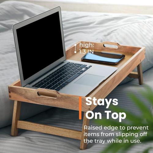 Extra Large Folding Bed Tray Table, 22’’ x 14’’ Acacia Wood Breakfast Tray, Food Serving Tray with Legs for Eating in Bed