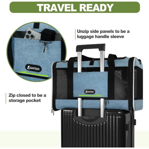 GAPZER Cat Carrier 18 x 11 x 11 Top Loading Soft Pet Travel Bag Over 15lbs | Portable Small Dog Puppy Car Travel Crate 10 lbs, Chihuahua Kennel Carry Case, Kitty Cloth Cage Medium Cat Under 25 lbs Blue
