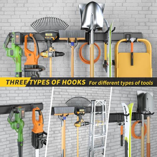 UUP 48 Garage Tool Organizer Wall Mount, 440lbs Garden Garage Storage Garage Organization with Adjustable Heavy Duty Hanging Hooks, Yard Rack Hanger System Shovel Rake Broom Ladder Holder, Men Gift
