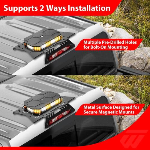 WeiSen No-Drill Light Bar Cab Mount Compatible with Chevy Silverado 1500-3500 Work Cab, Fit GMC Sierra 1500-3500 Work Cab (Non Spoiler 2020-Present) Magnetic Light Bar Mount