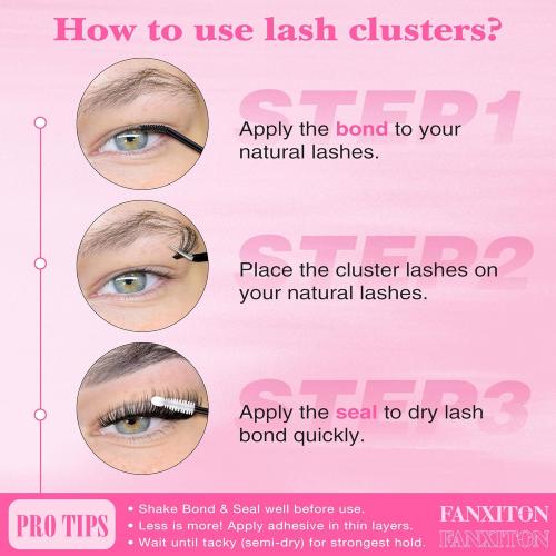 FANXITON DIY Lash Extension Kit Volume Lash Clusters 40D 50D D Curvature Individual Lashes Lash Clusters Kit Thick Eyelash Extension Kit 280 pcs Thin Band Cluster Lashes Lash Bond and Seal Tweezers