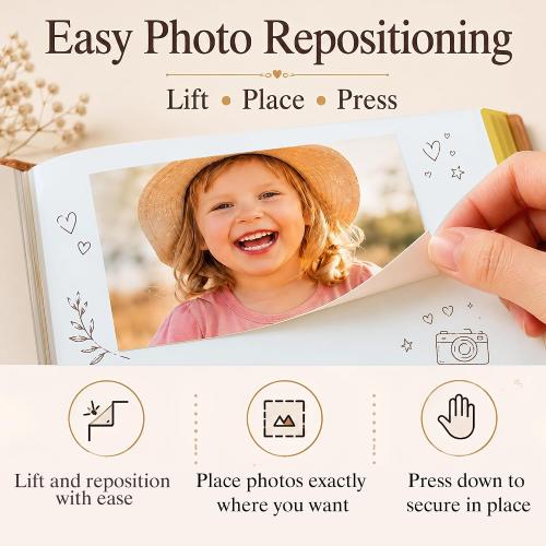 Zoview Self-Adhesive Photo Album, Dust-free, glue free and waterproof Scrapbook Album, Family album, Leather Cover, Hand Made DIY Albums Holds 3x5, 4x6, 5x7, 6x8,8x10 photos