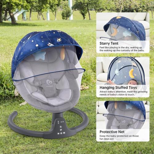 Bluetooth Baby Swing for Infants, Compact & Portable Baby Rocker, 3 Seat Positions, 5 Swing Speed, 10 Lullabies, Remote Control, USB Plug-in Power, Reversible Cushion for All Seasons ( The part where it is charged is damaged, look at the photos , the back
