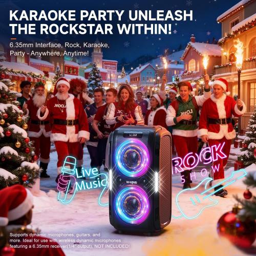 W-KING 270W Peak Party Speaker, Powerful Sound/Futuristic lightshow/12 Custom Deepest Bass/Massive 125dB 6.5''x2 Subwoofer/MIC&GTR in/USB/TF/AUX/IPX5 Waterproof Large Bluetooth Speaker (Black) ‼️unused‼️
