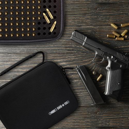 108 Round 9MM Ammo Case, Ammo Storage Box Compatible with 9mm Luger, 9mm Parabllum, 9mm Makarov, .380 ACP, .32 ACP, .45 ACP, 30 Luger, 32 S&W, 40 S&W, Bullets Organize Case for 9mm (Black)