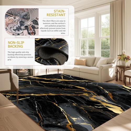 Size Large Marble Rugs for Living Room:  Abstract Black and Gold Marble Area Rug Non Slip Washable Carpet Floor Mat for Bedroom Dorm Kitchen Classroom Dining Room Hallway