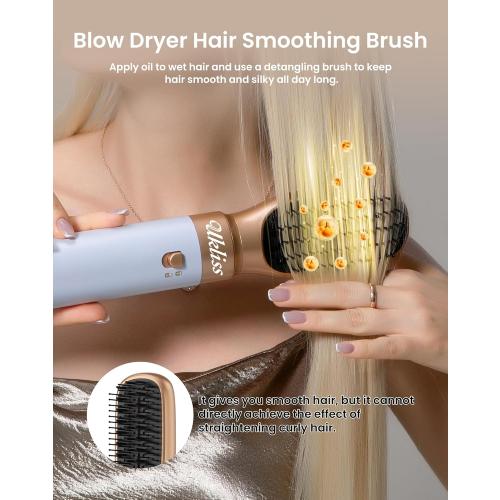 Ukliss 6 in 1 Blow Dryer Brush,Hair Dryer Brush with Ionic Technology, Multifunctional Styler Styling Tools, Auto Air Curler for Hair, Fast Styling for Most Hair Types, Safe ALCI Plug (White Gold)