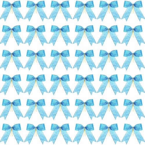 Sumind 36 Pieces Blue Christmas Tree Glitter Bows, 5 x 4 Inch Tie Ribbon Twist Tie Bows for Treat Bags Gift Wrapping Basket Wedding Birthday Valentine Christmas Tree Wreath Garland Decoration