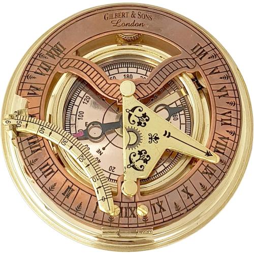 Brass Nautical - Antique Brass & Copper Sundial Compass, Sundial Clock in Box Gift Sun Clock Ship Replica Watch