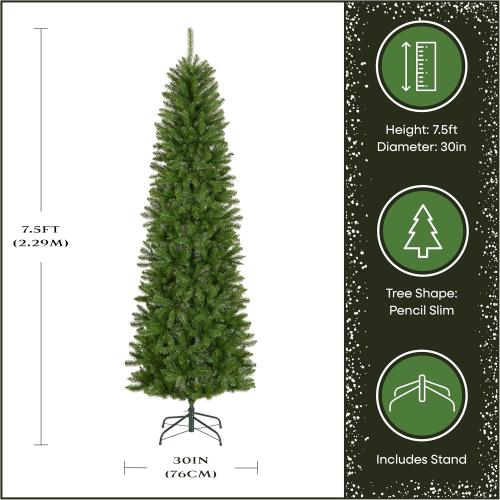 National Tree Company 7.5 ft Unlit Kingswood Fir Slim Artificial Christmas Tree, 1,075 Tips, Includes Stand, Green