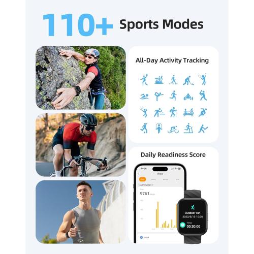 Parsonver Smart Watch, 5ATM Waterproof Watch for Swimming, Fitness Activity Tracker with 110  Sports Modes, Heart Rate/Sleep/SpO2/Calories Monitor, Pedometer, Fitness Watch for Android & iPhone, Black