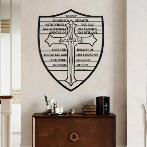Cpcdaosk Armour of God Metal Wall Art, Bible Verse Large Wall Decor, Christian Cross Religious Hanging Sign for Living Room Bedroom Bathroom Study Room Decoration