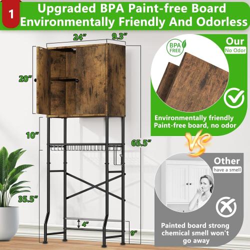 Over The Toilet Storage Cabinet - 2-Door Bathroom Organizer Shelf, Freestanding Space-Saver Toilet Rack with Privacy Protection, Water-Resistant Above Toilet Storage Cabinet for Small Bathrooms(Brown)