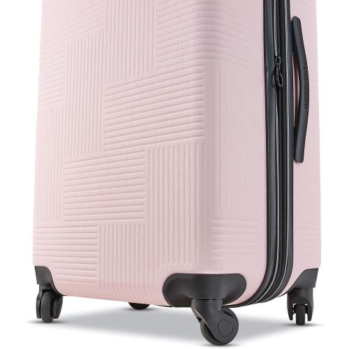 American Tourister Stratum XLT Expandable Hardside Luggage with Spinner Wheels, Pink Blush, Checked-Medium 24-Inch