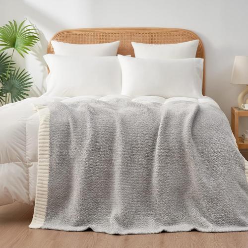 Snuggle Sac Heather Grey Throw XL Blanket for Couch, Super Soft Warm Blankets Cozy Knit Fuzzy Microfiber Throws Dupes for Sofa, Bed, Camping, Picnic, Heather Grey, 50x70 inches