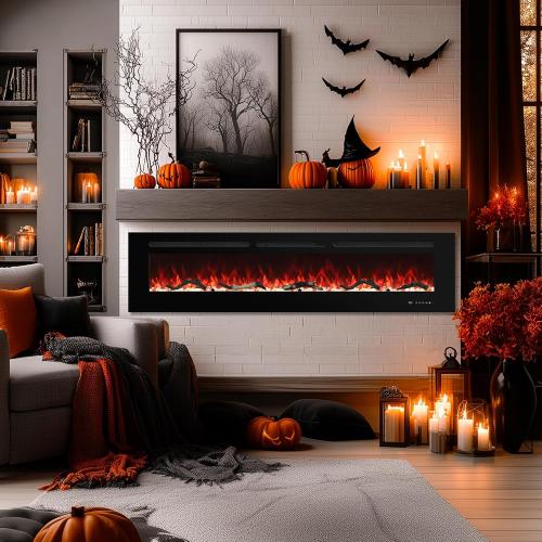Size 30 Electric Fireplace 30 inch Wide, Wall Mounted Fireplace Inserts Electric Heater, 13 * 13 Flame Effects Like Real Flame, Low Noise, Timer & Thermostat Setting, 750W/1500W, Black