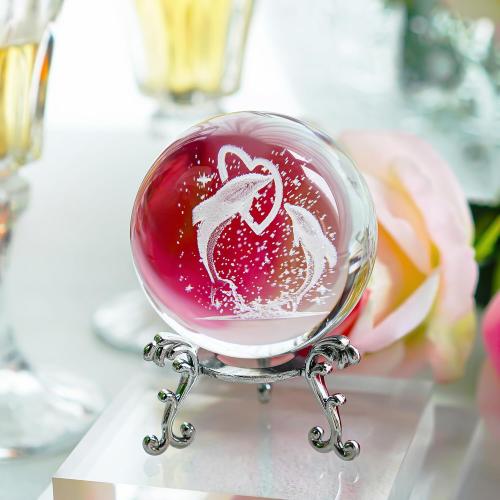 HDCRYSTALGIFTS3D Dolphin Crystal Ball Paperweight Figurines- Dolphin Gifts 60mm Crystal Ball with Stand, Christmas, Valentine's Day,Birthday Gift