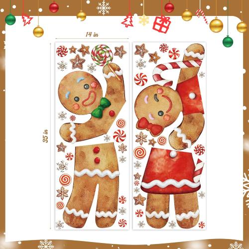 Ivenf Christmas Window Clings Decorations: 2 Sheets Extra Large Gingerbread Man Couple Window Stickers, Cute Gingerbread Peppermint Candy Canes Snowflake Decals for Home Office Holiday Party Décor