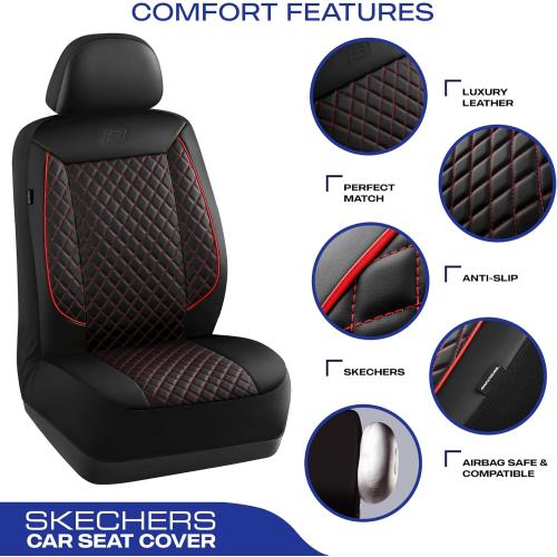 Black and Red Skechers Car Seat Covers,Piping Luxury Faux Seat Covers,Waterproof Anti Slip Car Seat Protector Full Set,Car Accessories Airbag Universal Fit for Most Cars,Vans,Trucks,SUV