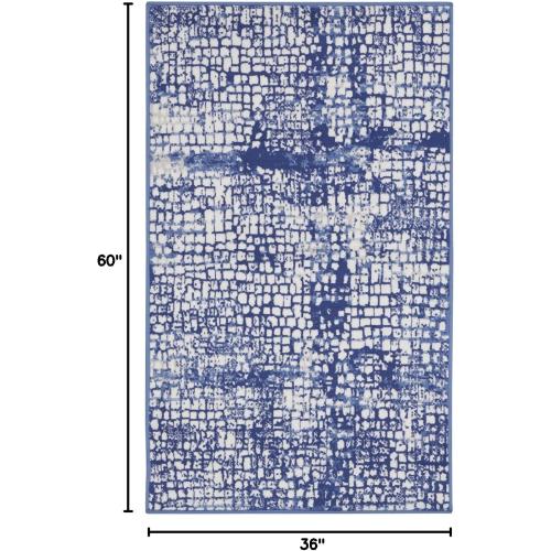Nourison Home Whimsicle Abstract Ivory Navy 3' x 5' Area Rug, Easy Cleaning, Non Shedding, Bed Room, Living Room, Dining Room, Kitchen (3x5)