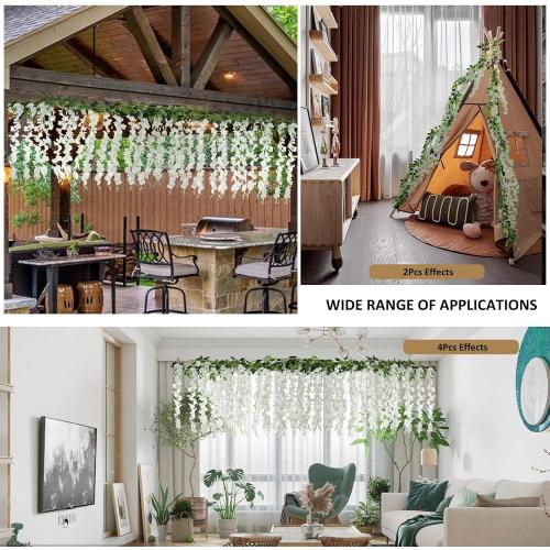 ZINHO 60 Branches Wisteria Hanging Flowers, 4PCS Artificial White Wisteria Flowers Garland for Wedding Arch Ceremony Party Garden Home Backdrop Decor